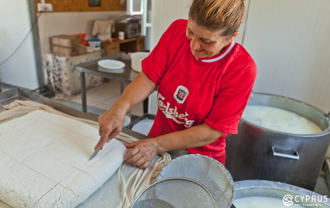 Halloumi cheese production in the village of Tohni, Cyprus